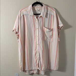 Lot of 2 Terra & Sky Linen Blend Cap Sleeve Button Front Top Size 2X